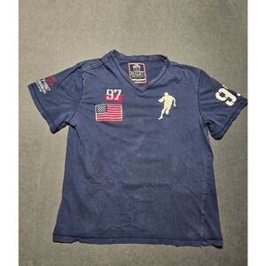 Rugby USA T Shirt Navy Blue 97 American Flag‎ Rugby Player Graphic V Neck